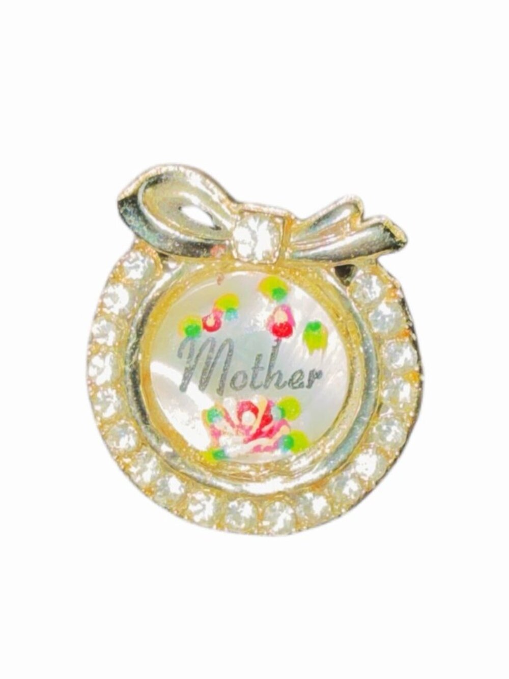 Clear Rhinestone Vintage Mother Bow Wreath Lapel Pin Brooch Women's Jewelry